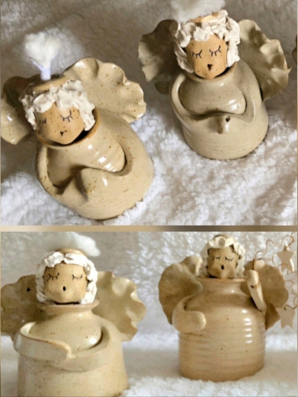 Vintage Mole Hill Pottery Singing Angel Choir Oil Lamps Set of 4 TN Folk Art